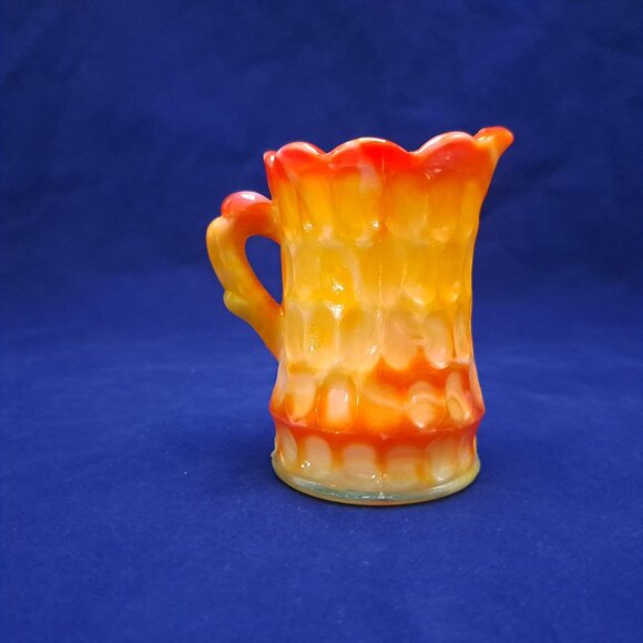 Vintage Kanawha Slag Glass Creamer Jug With Handle Orange & Yellow Decor - Picture 1 of 8
